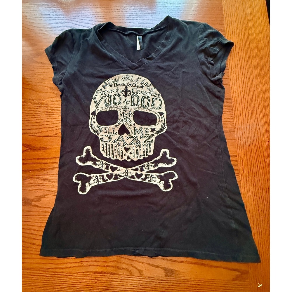 T.N.D. Voodoo Skull Graphic Tee Women 2XL Black New Orleans French Quarter